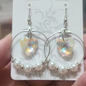 Elegant Silver and Pearl Heart Earrings